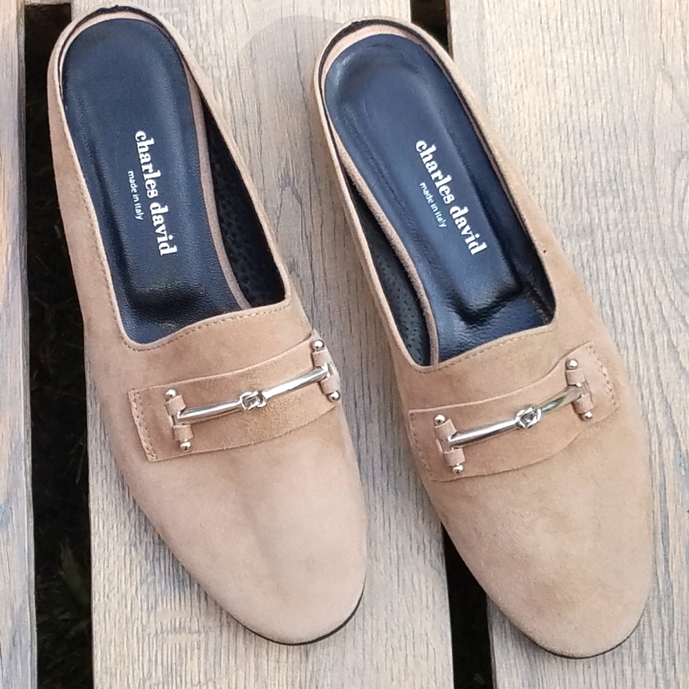 Charles David Suede Leather Classic Loafer Mule Itay